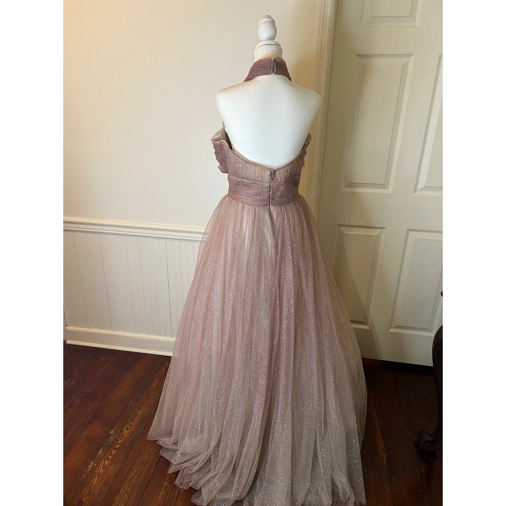 Mac Duggal 20376 Mauve Rose Glitter Tulle Halter Neck Gown Formal Prom Dress NEW - Picture 5 of 13